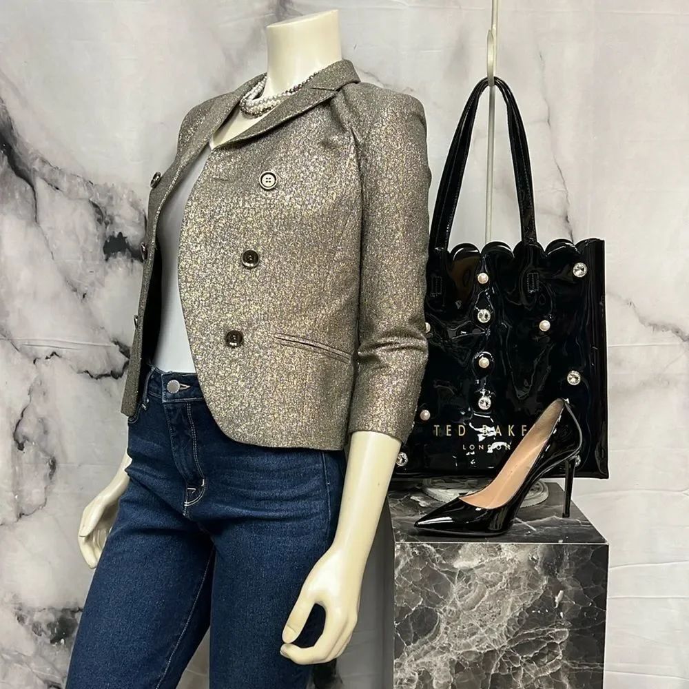* Diane Von Furstenberg silver and gold metallic tweed blazer